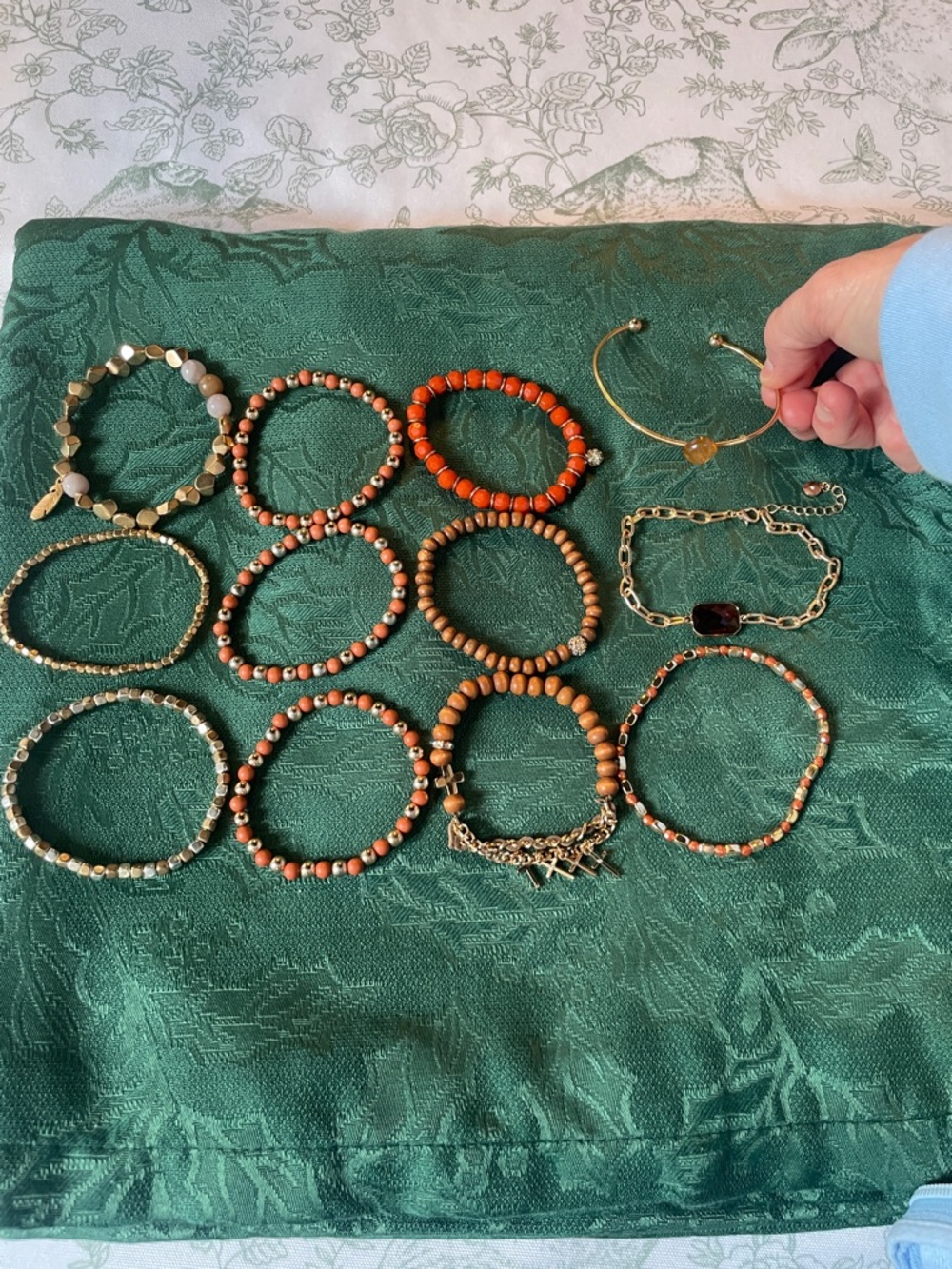 Assorted Women's Beaded and Metal Bracelets - Orange, Brown, Gold
